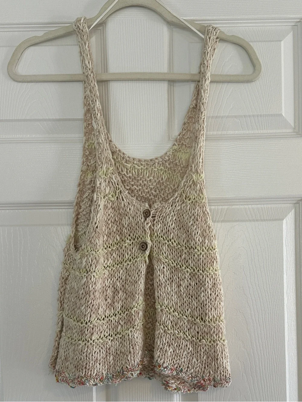 Free People Beige Crochet Knit Tank Top - medium